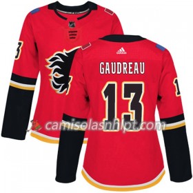 Camisola Calgary Flames Johnny Gaudreau 13 Adidas 2017-2018 Vermelho Authentic - Mulher